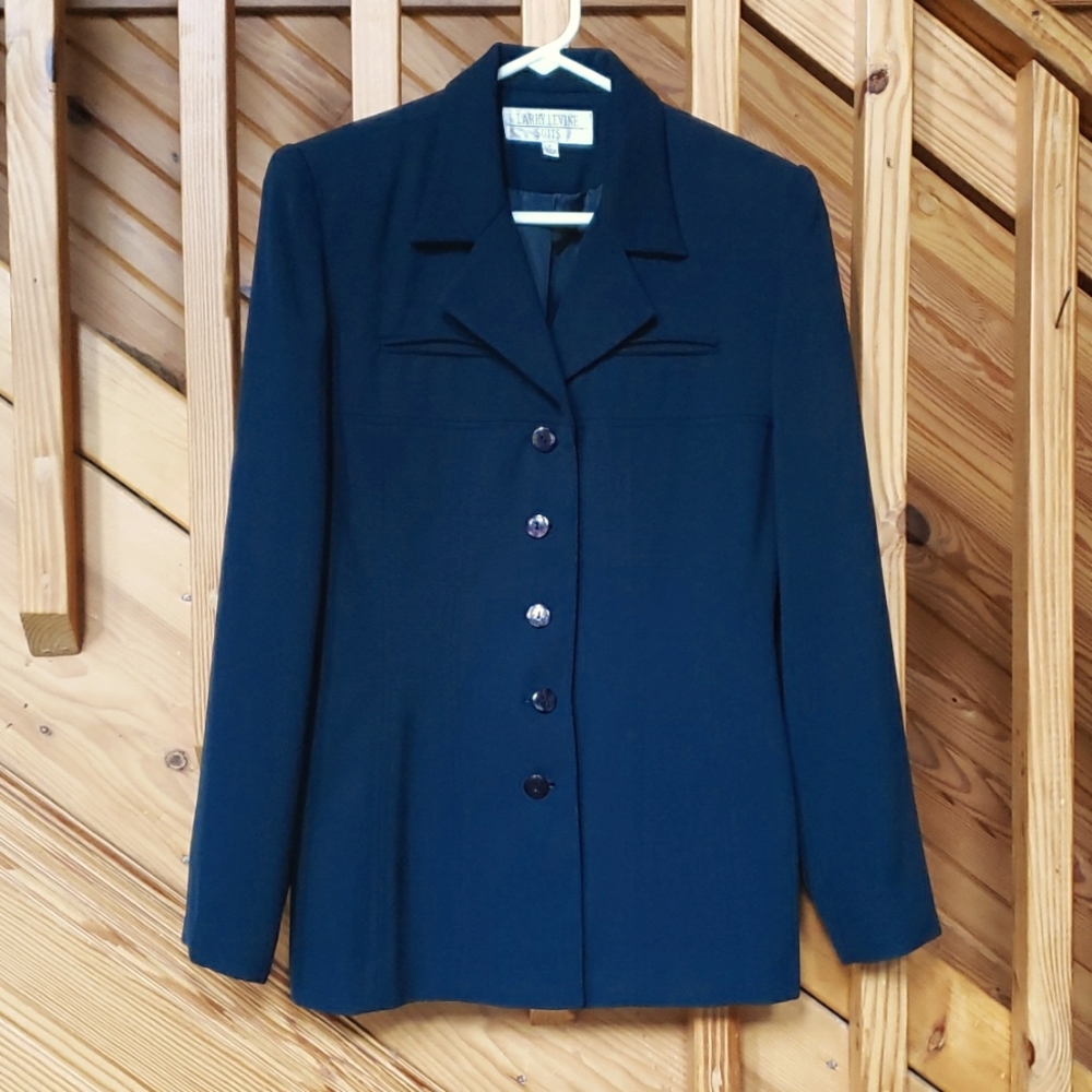 Larry Levine Suits Womens Blazer Size 8 Dark Hunter Green Button Up